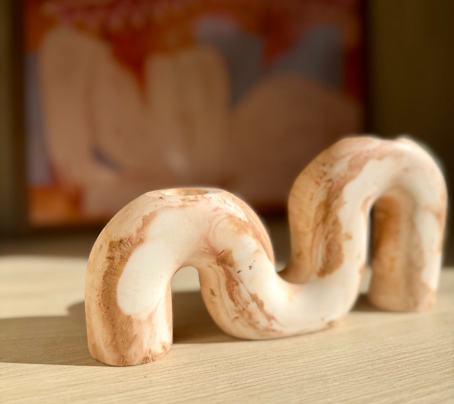 Nahal Candle Holder- Creamy white and Clay