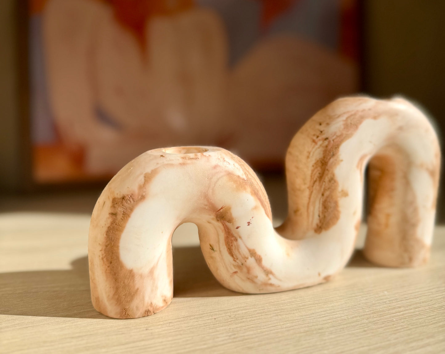Nahal Candle Holder- Creamy white and Clay